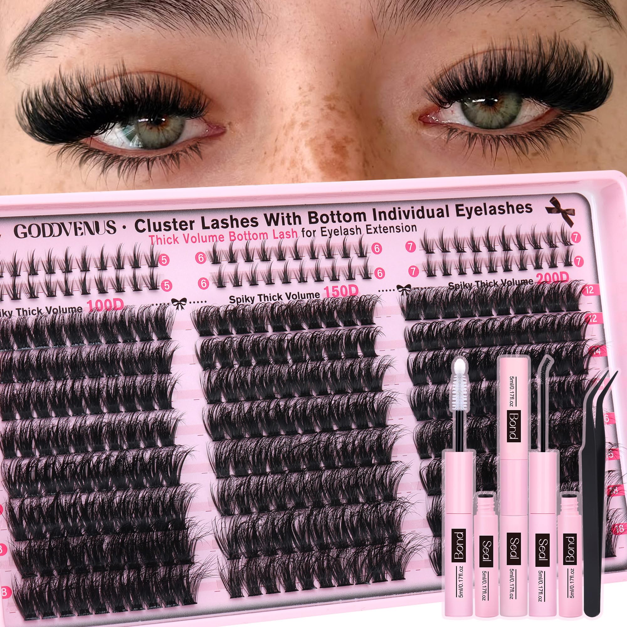 250Pcs Natural Lash Clusters Kit Cluster Eyelash Extensions Kit Wispy DIY C Curl Individual Lashes Clusters With Bottom Eyelashes