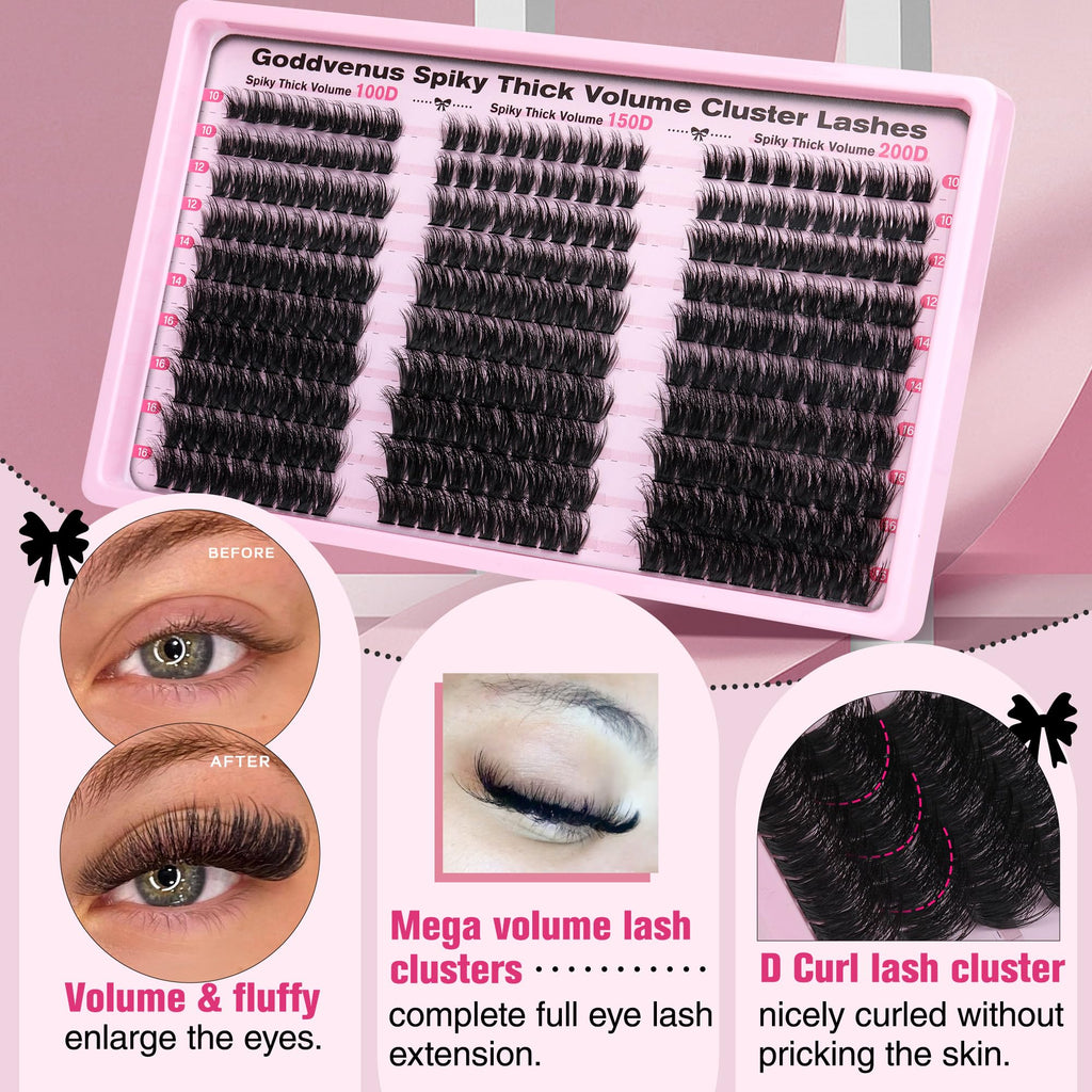 250Pcs Natural Lash Clusters Kit Cluster Eyelash Extensions Kit Wispy DIY C Curl Individual Lashes Clusters With Bottom Eyelashes