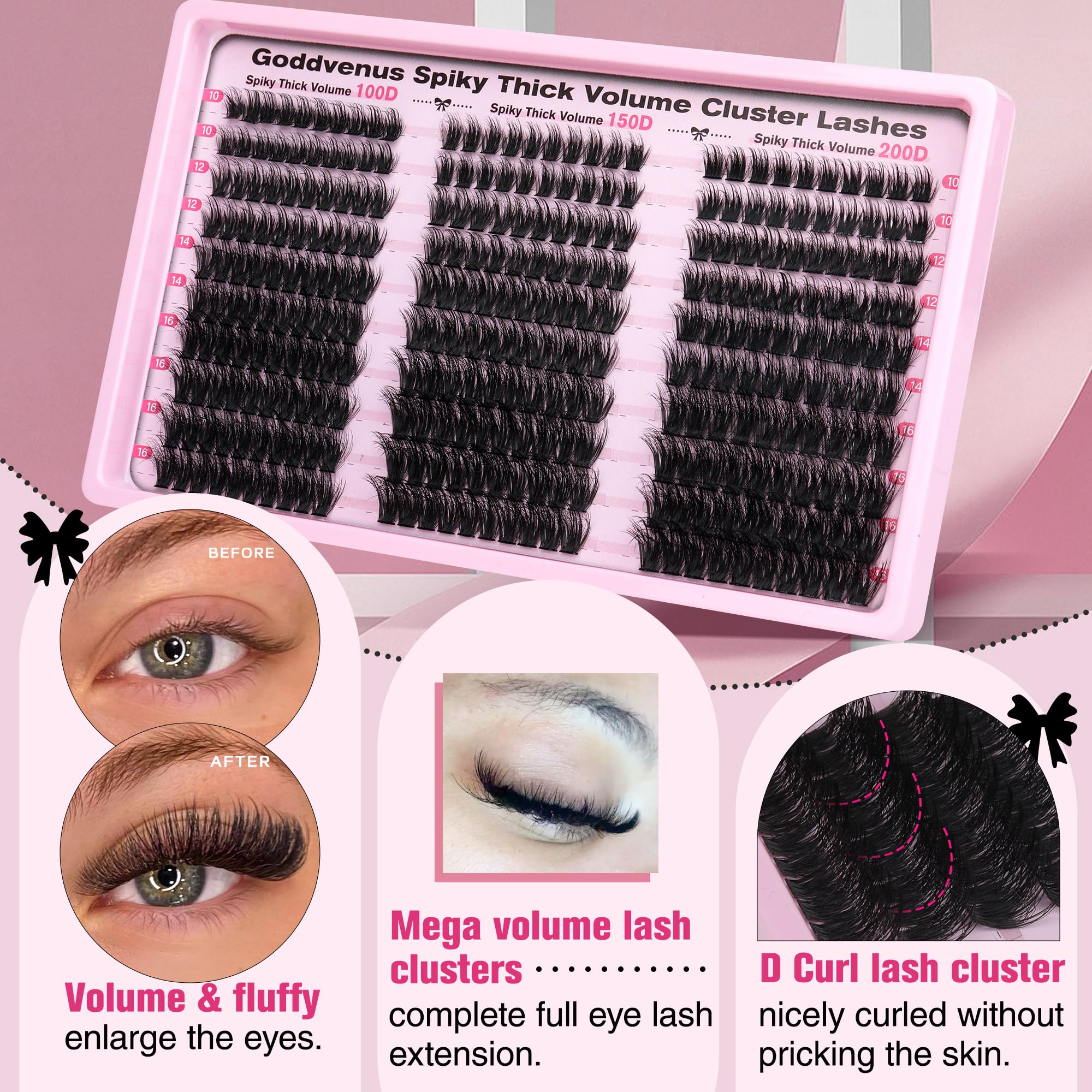 250Pcs Natural Lash Clusters Kit Cluster Eyelash Extensions Kit Wispy DIY C Curl Individual Lashes Clusters With Bottom Eyelashes