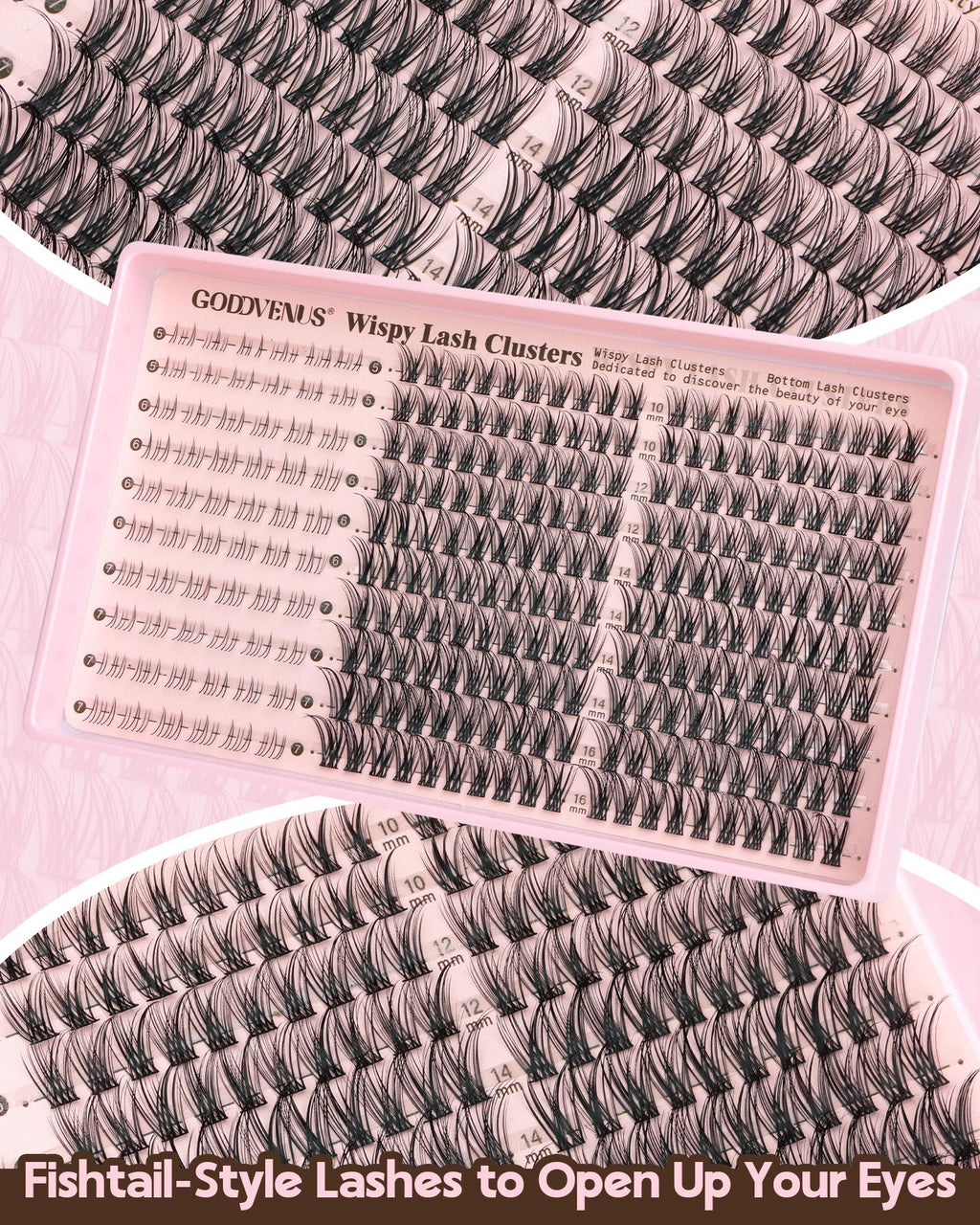 250Pcs Natural Lash Clusters Kit Cluster Eyelash Extensions Kit Wispy DIY C Curl Individual Lashes Clusters With Bottom Eyelashes