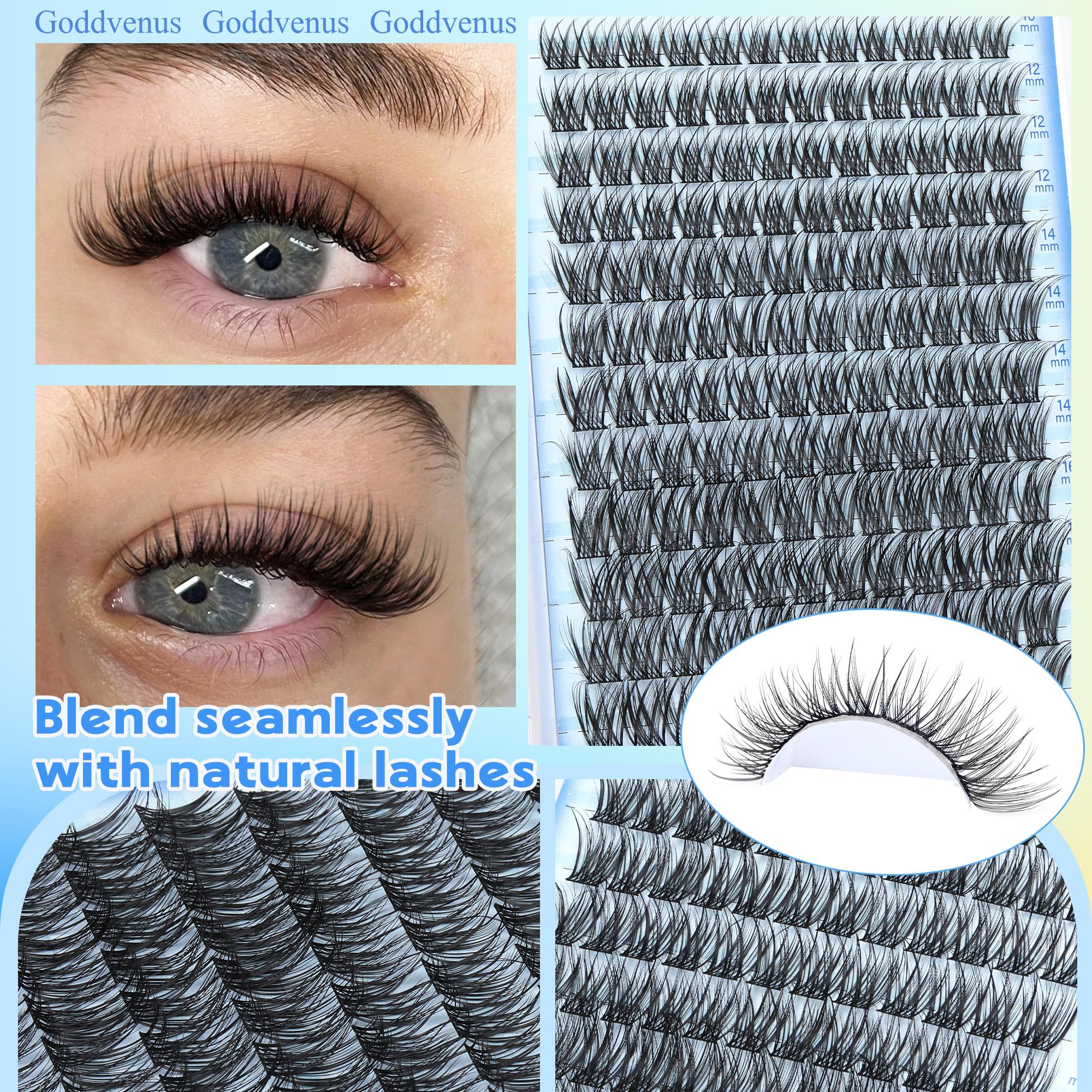 250Pcs Natural Lash Clusters Kit Cluster Eyelash Extensions Kit Wispy DIY C Curl Individual Lashes Clusters With Bottom Eyelashes