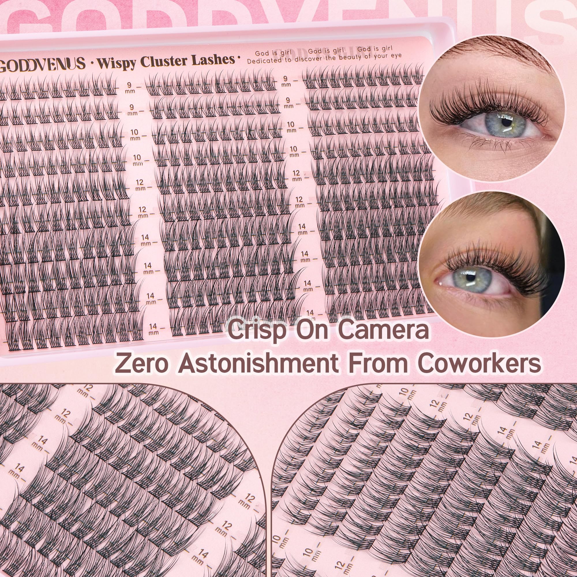 250Pcs Natural Lash Clusters Kit Cluster Eyelash Extensions Kit Wispy DIY C Curl Individual Lashes Clusters With Bottom Eyelashes