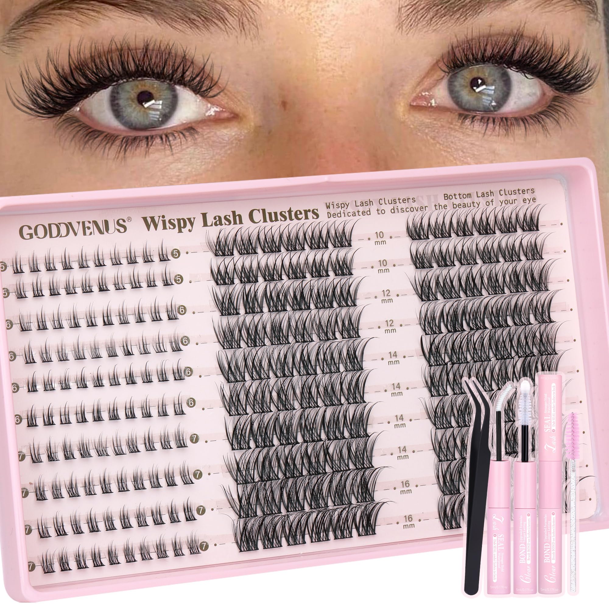 250Pcs Natural Lash Clusters Kit Cluster Eyelash Extensions Kit Wispy DIY C Curl Individual Lashes Clusters With Bottom Eyelashes