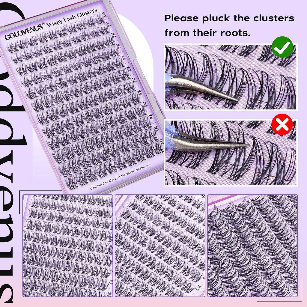 250Pcs Natural Lash Clusters Kit Cluster Eyelash Extensions Kit Wispy DIY C Curl Individual Lashes Clusters With Bottom Eyelashes