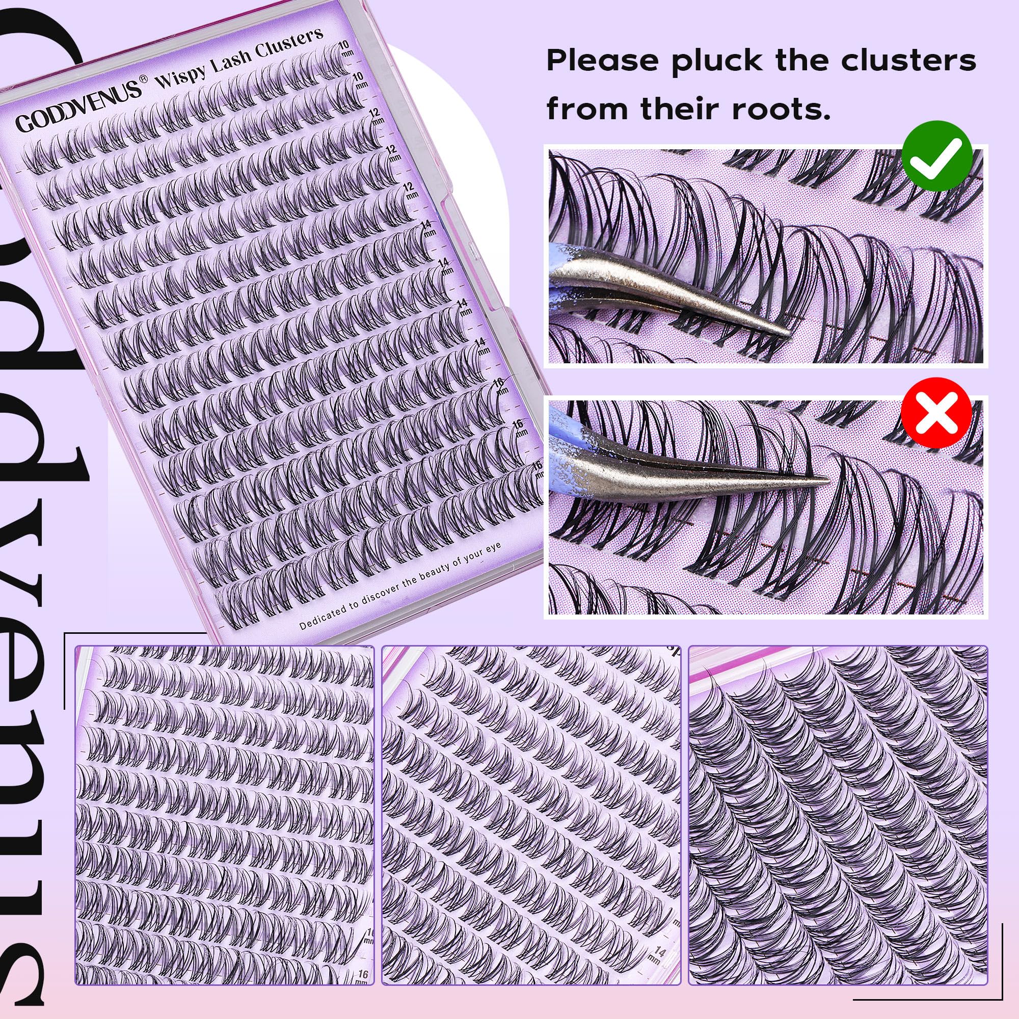 250Pcs Natural Lash Clusters Kit Cluster Eyelash Extensions Kit Wispy DIY C Curl Individual Lashes Clusters With Bottom Eyelashes